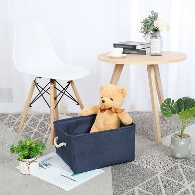 PiccoCasa Home Closet Clothes Box Cotton Fabric Decorative Storage Bins Small Dark Blue 1 Pc