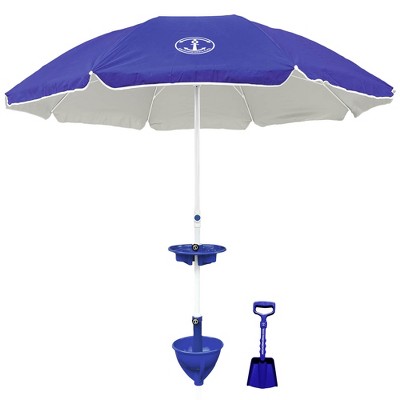 Anchor Works: Classic Beach Umbrella & AnchorONE Kit – Deep Ocean Blue - 7.5ft