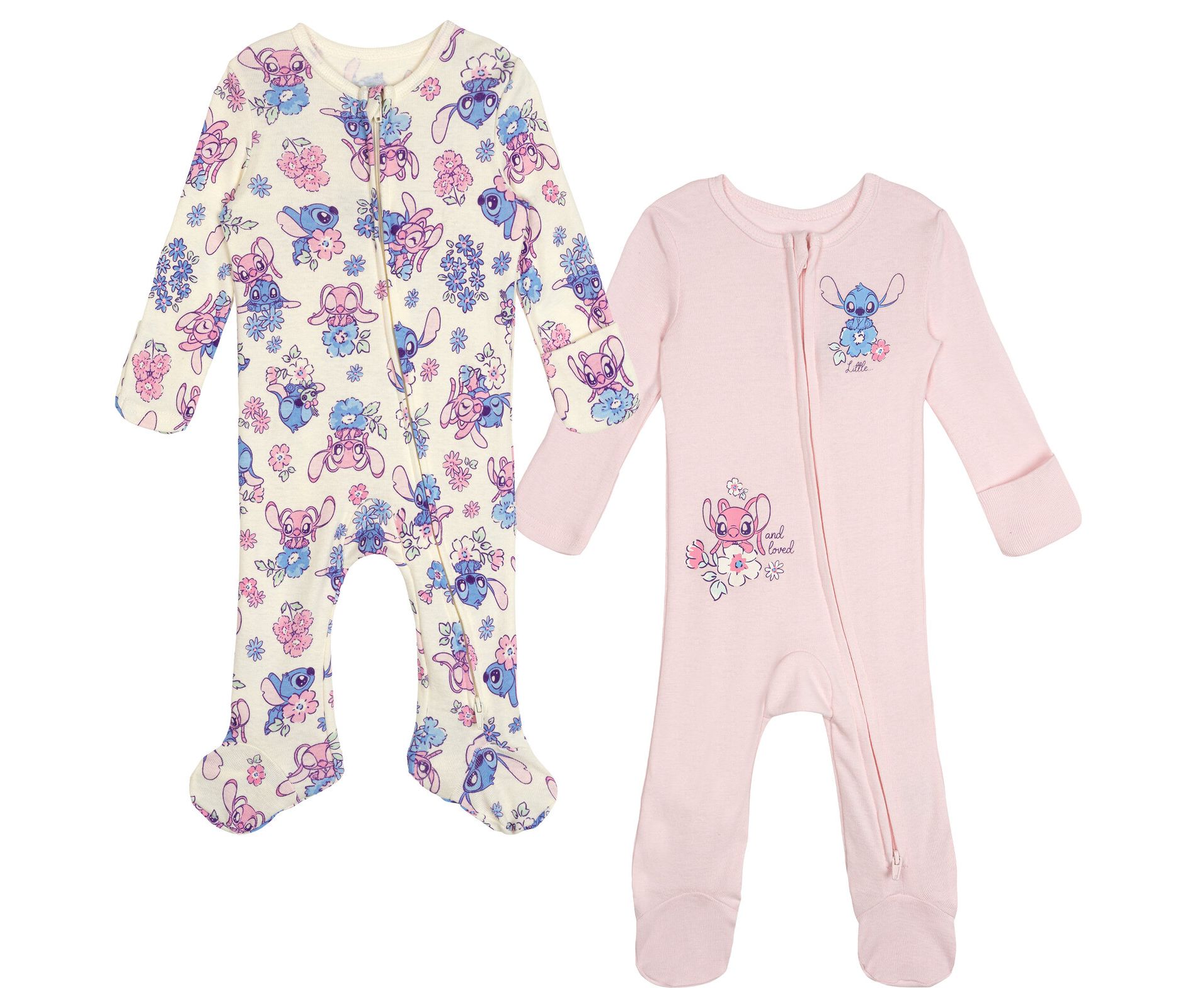 Disney Lilo & Stitch Infant Baby Girls 2 Pack Sleep N' Plays 2-Way Zip Pink / White 12 Months