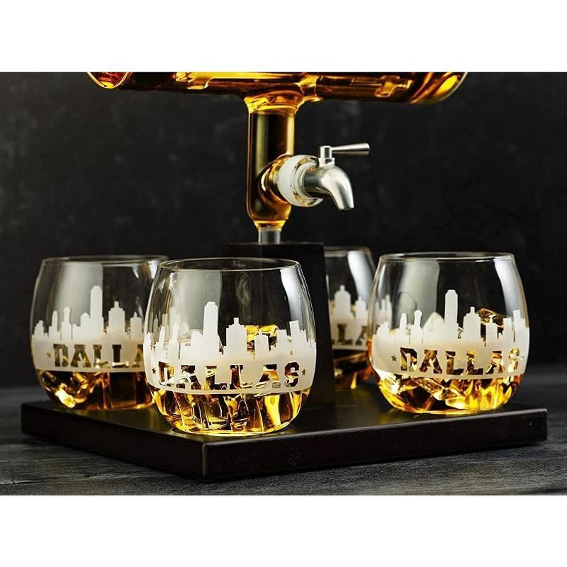 The Wine Savant Dallas Design Whiskey & Wine Decanter Set Includes 4 Dallas Design Whiskey Glasses, Unique Addition to Home Bar - 1100 ml, 5 of 7