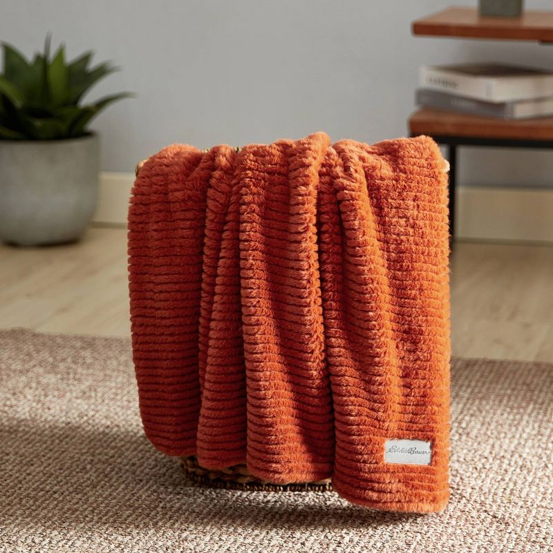 Eddie Bauer Ribbed Super Soft Textured Solid Orange 50&#34; X 60&#34; Throw Blanket, 4 of 10