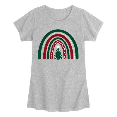Girls' - Instant Message - Christmas Rainbow Fitted Short Sleeve Graphic T-Shirt