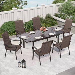 Captiva Designs 7pc Steel Outdoor Patio Dining Set: Rattan Arm Chairs, Extendable Table - 1 of 4