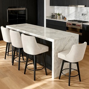 Vipbear Counter Height Bar Stools Set of 2, 26" H Swivel Bar Stools with Backs,PU Leather Upholstered Bar Chairs with Solid Wood Legs - 1 of 4