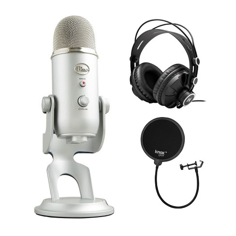 Blue Microphone Yeti USB Mic (Silver) with Knox Gear Headphones Bundle