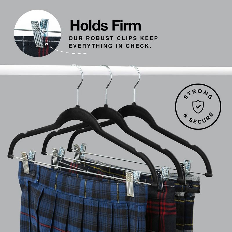 10-pack Velvet Hanger Ultra-Thin Black Hangers with Clips Non-slip for Skirts and Pants Hangers- Homeitusa, 3 of 8