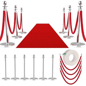 Coucheta Stanchions and Velvet Ropes, Silver Stanchions with Retractable Belts, Crowd Control Barriers with Hollow Base, Red Carpet Ropes and Posts - 1 of 4