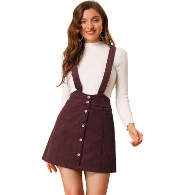 Allegra K Women's Corduroy Straps Button Decor Overall Suspender Skirt with Pockets
