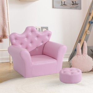 Whisen Kids Sofa Set, Children's Upholstered Sofa Couch with Footstool, Diamond Decorations - Pink - 1 of 4