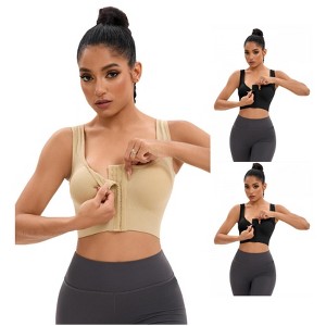 INSPIRE CHIC 3 Pcs Women's Front Closure Full Support Workout Wirefree Padded Sports Bras - 1 of 4