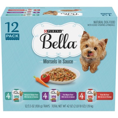 Purina Bella Morsels Chicken, Beef Filet Mignon & Pork Prime Rib Wet Dog Food - 3.5oz/12ct  Variety Pack