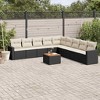 vidaXL 10 Piece Patio Sofa Set with Cushions Black Poly Rattan - Black and Cream - 2 of 4
