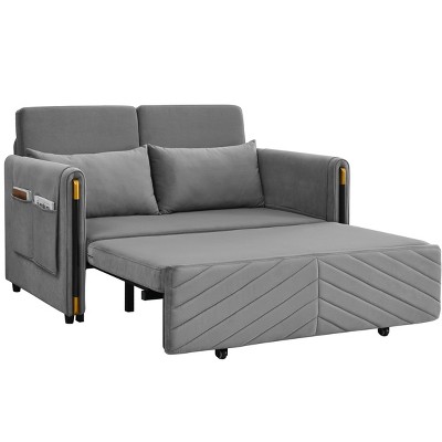 NicBex Modern Pull Out Sofa Bed Convertible Sleeper Sofa with Arm Pockets and 2 Pillows for Living Room, Gray