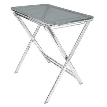 LeisureMod Victorian Mid-Century Modern Folding Side Table with Chrome Legs