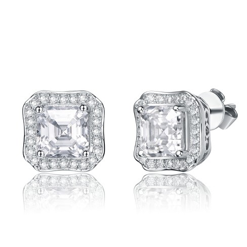 Guili 2.50ctw Stud Earrings with Radiant Lab-Created Moissanite and Vintage Geometric Square Halo – Elegant and Sparkling Design - image 1 of 2