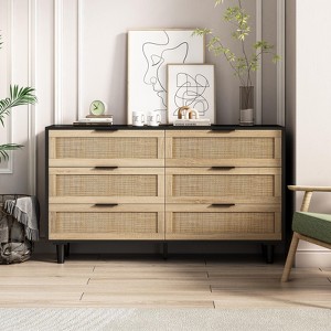 CAVINAS Rattan Dresser for Bedroom,43.31/51.18 Inch Wide Storage Cabinet with 6 Drawer for Hallway,Living Room - 1 of 4