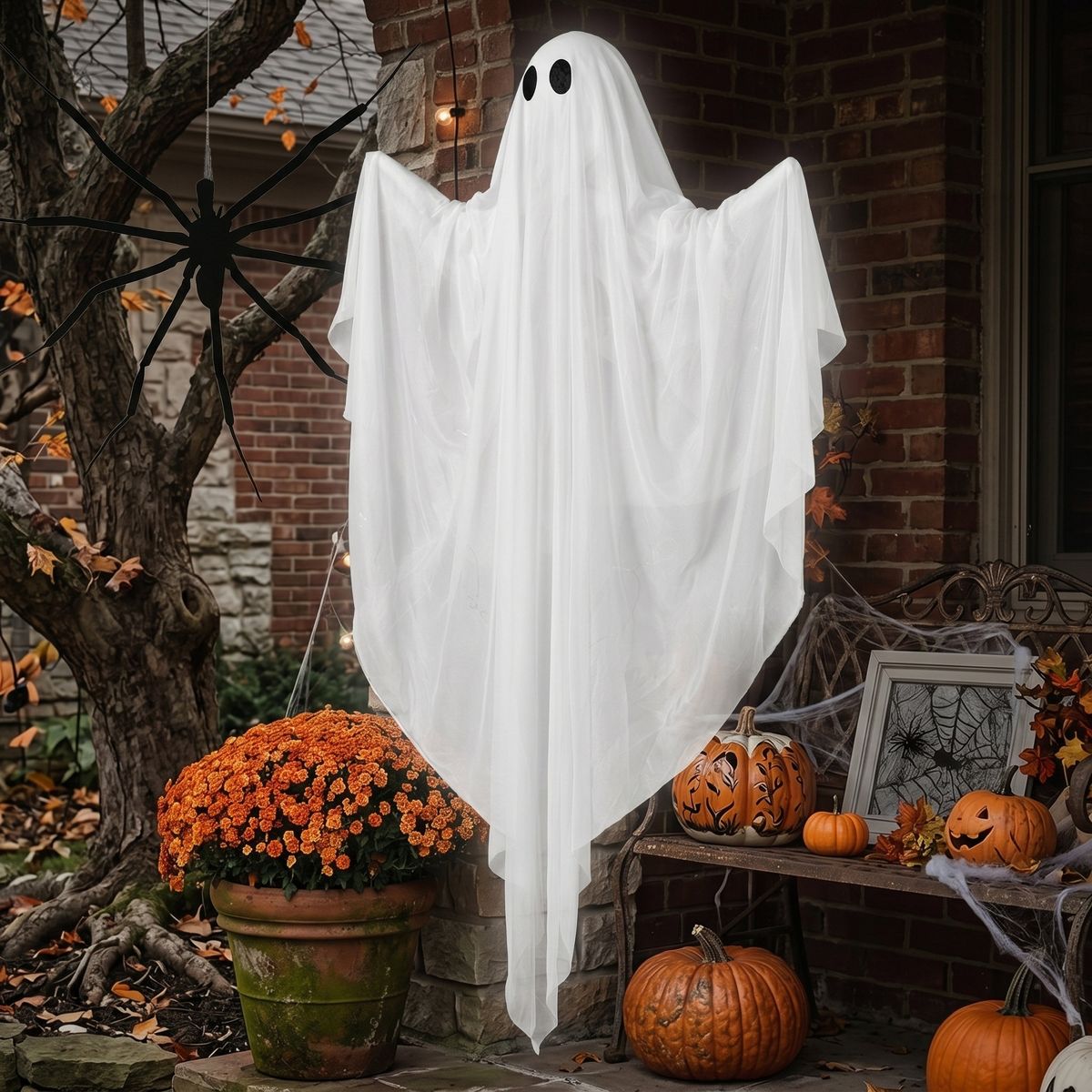 Joyfy Halloween Hanging Ghost Outdoor Decoration, 47” LED Light Hanging Ghost Halloween Decoration for Halloween Party Indoor Outdoor Yard Lawn Decor - thumbnail 9