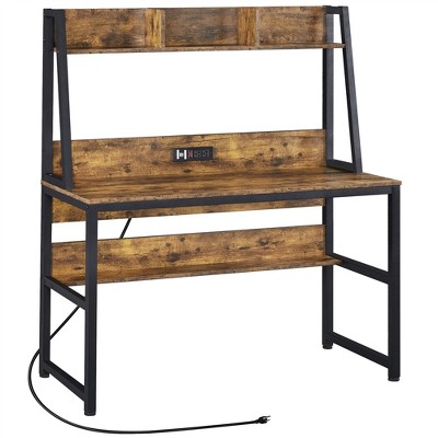 Yaheetech 47.5-inch Laptop Computer Desk with Power Outlet and Elevated Bookshelf