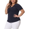 Agnes Orinda Women's Plus Size Ribbed Knit Cut-Out Twist Knot V Neckline Short Sleeve T-Shirt - 2 of 4