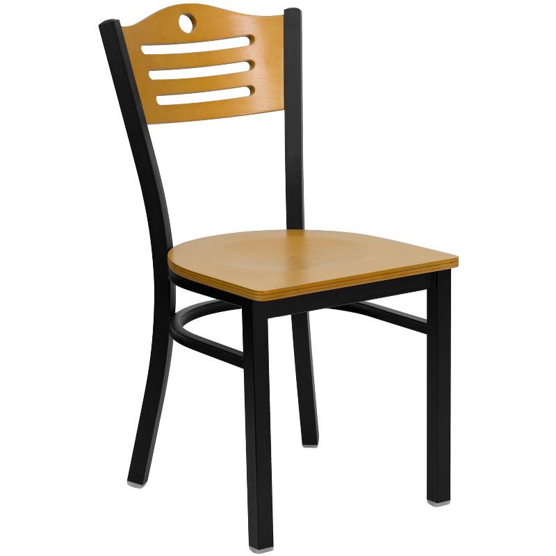 Flash Furniture 30'' Square Black Laminate Table Set with 4 Wood Slat Back Metal Chairs - Natural Wood Seat, 3 of 4