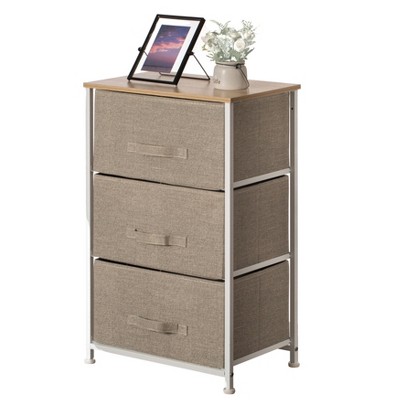 Basicwise Charcoal Five Fabric Storage Drawer Unit, Wooden Top Dresser Tower, 2 Sizes Bins