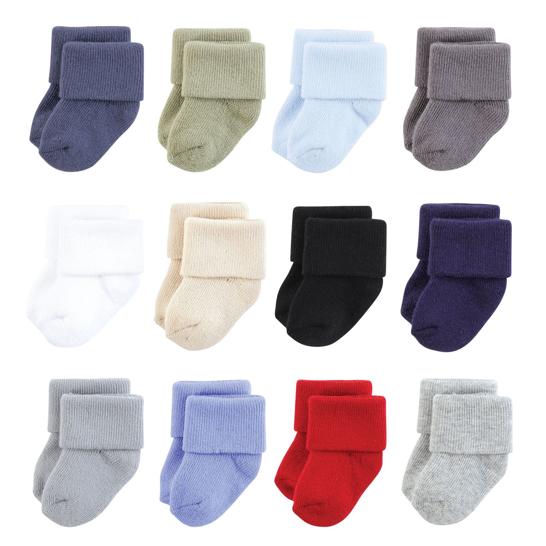 Hudson Baby Infant Boys Cotton Rich Newborn and Terry Socks 12-Pack, Solid Blue Red