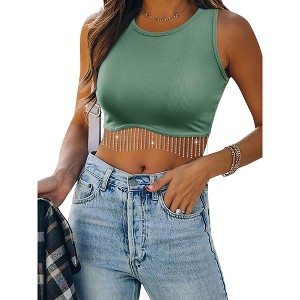 Nlife Womens Western Sparkly Fringe Sleeveless Crop Tops Cowgirl Going Out Cropped Tank Tops with Glitter Tassel - 1 of 4