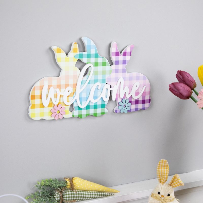 Northlight Gingham Bunnies Welcome Easter Wall Sign - 13.75", 3 of 9