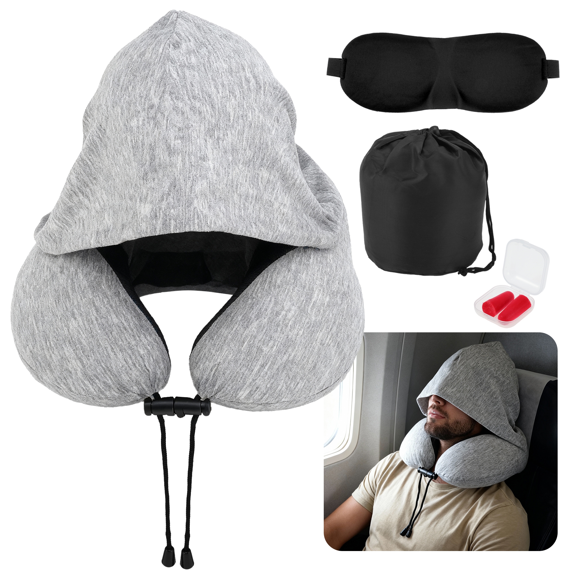 Unique Bargains Travel Neck Pillow with Extra Large Hood Gray 1 Set