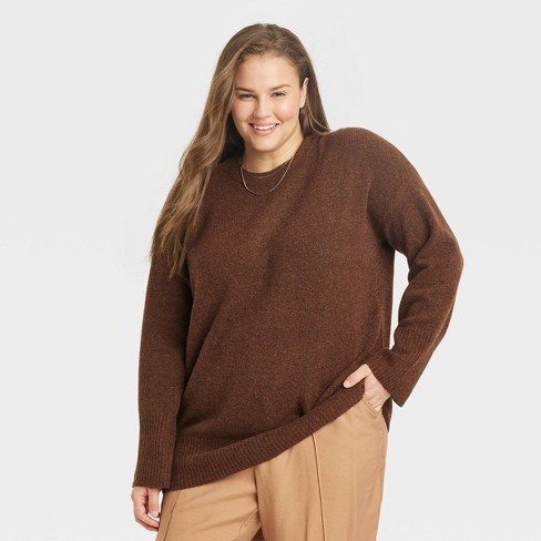 Women's Crewneck Tunic Pullover Sweater - A New Day™ Brown 3x : Target