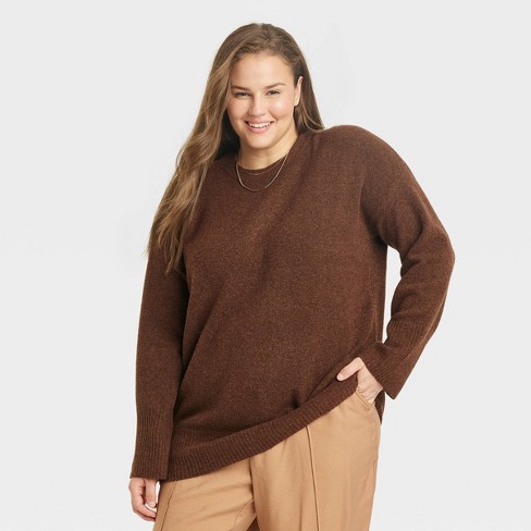 Women\'s Crewneck Tunic - Brown New : A Target Xxl Day™ Pullover Sweater