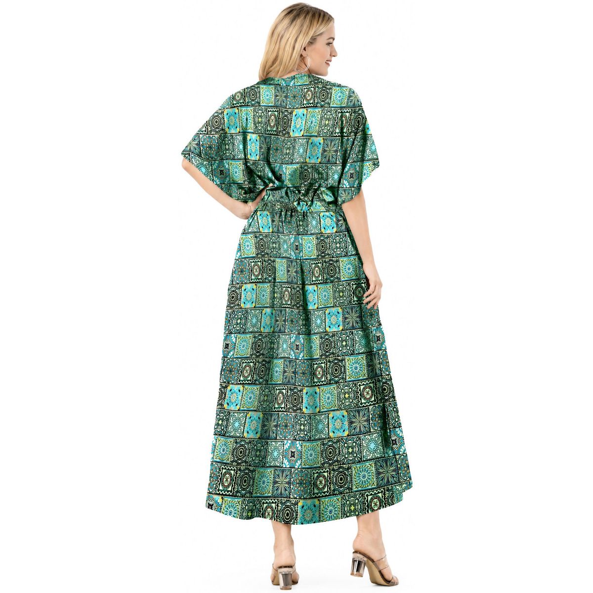LA LEELA Summer Rayon Blend Vacation Ready Caftan for Women Resortwear Holiday Cruise Pregnancy Wear Maxi Dress 2X-3X Green Floral - thumbnail 2