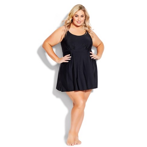 AVENUE | Women's Plus Size Empire Swim Dress - black - 32W