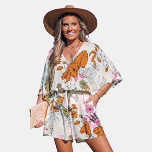 Women's Vibrant Botanical Beach Romper - Cupshe - 1 of 4