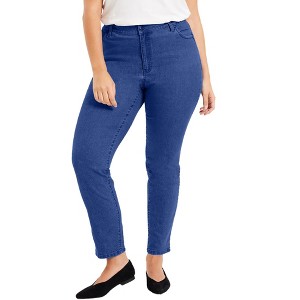 June + Vie by Roaman's Women's Plus Size Curvie Fit Straight-Leg Jeans - 1 of 4