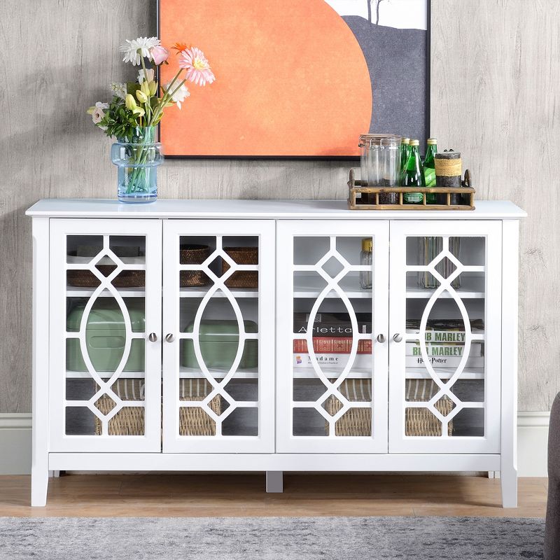 HOMCOM Modern Sideboard with Storage, Console Table, Buffet Cabinet with Glass Doors for Living Room, White, 2 of 7