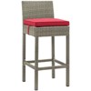 Modway Conduit Bar Stool Outdoor Patio Wicker Rattan Set of 2 - Light Gray Red - 2 of 4