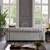 88.5" Linen Fabric Round Arm Chesterfield Sofa with Bronze Nailhead Trim - 4 of 4