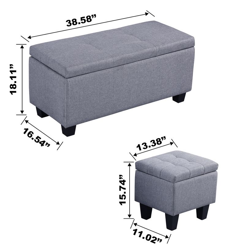 3 in 1 Linen Tufted Storage Ottoman Bench Set - ModernLuxe, 3 of 9