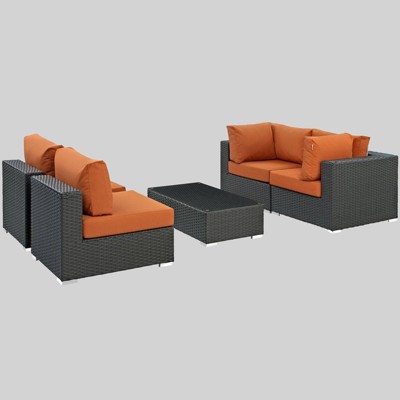 Sojourn 5pc Outdoor Patio Sectional Set with Sunbrella Fabric - Tuscan - Modway