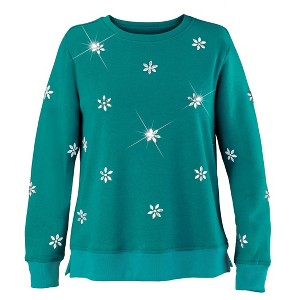 Collections Etc Sparkling Faux Crystal Snowflake Embellished Pullover - 1 of 4