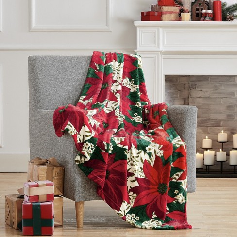 Kate Aurora Ultra Plush Christmas Morning Poinsettia Accent Throw Blanket -  50 in. W x 60 in. L
