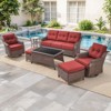 POCASSY 6" Thick Cushion Patio Furniture Set, Brown Wicker Outdoor Conversation Set with Swivel Chairs Tempered Glass Top Coffee Table and Ottoman - 4 of 4