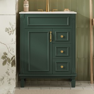 24"W Bathroom Vanity with Ceramic Sink, Small Bathroom Storage Cabinet with 2 Drawers & Adjustable Shelf - ModernLuxe - 1 of 4