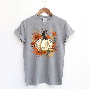 Simply Sage Market Women's Fall Pumpkin Floral Short Sleeve Garment Dyed Tee - 1 of 2