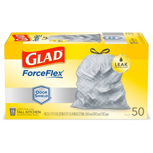 Glad Forceflexplus Tall Kitchen Drawstring Trash Bags 13 Gallon White Trash Bag Odorshield 50ct Target