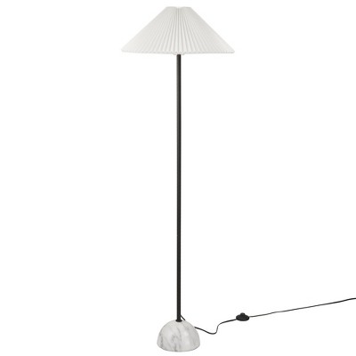 Modway Illusion Floor Lamp – Pleated Shade with Marble Base, Black – Modern Standing Lamp with Gold Stem and Fabric Drum Shade for Living Room