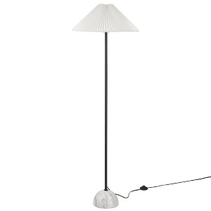 Modway Illusion Floor Lamp – Pleated Shade with Marble Base, Black – Modern Standing Lamp with Gold Stem and Fabric Drum Shade for Living Room - 1 of 4