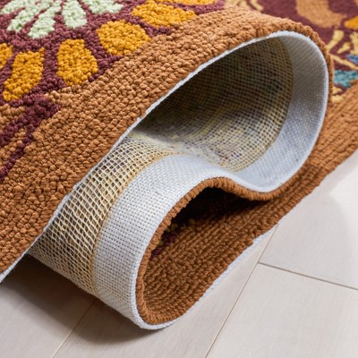 Handmade Burgundy Floral Synthetic Area Rug 5' x 8'