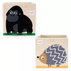 3 Sprouts Kids Childrens Nursery Foldable Fabric Organizing Storage Cube Box Toy Bin Bundle with Friendly Gorilla and Pet Hedgehog (2 Pack)
